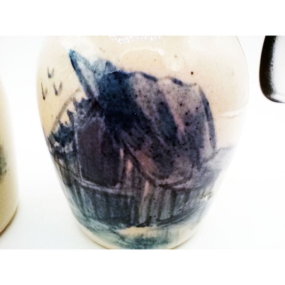 Salt & Pepper Shakers Pottery Stoneware Country Style Barn Scene Vintage 80s 3" - Picture 7 of 12